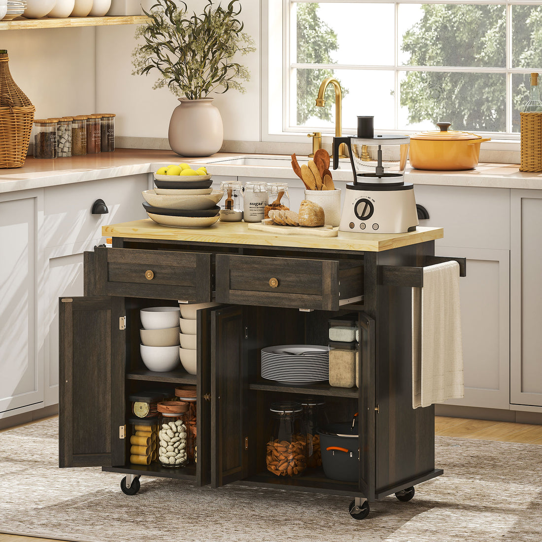 Kitchen Island Cart with Rubber Top