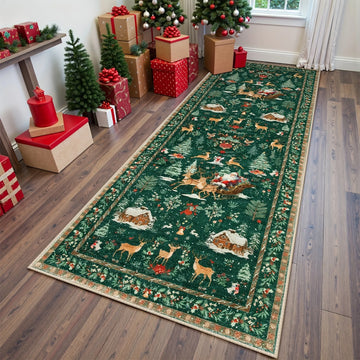 VIKAMA Retro Christmas Long Rug, Durable And Machine Washable, Suitable For Living Room, Kitchen, And Bathroom Floor Decoration