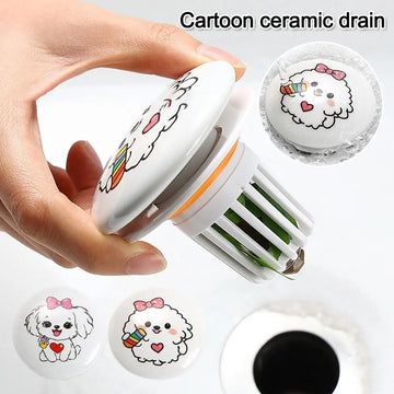 Cute Puppy Pattern Rebound Drain Plug Pop-up Design Anti-clogging Function Pop-up Basin Filter Anti-clogging Hair Catcher